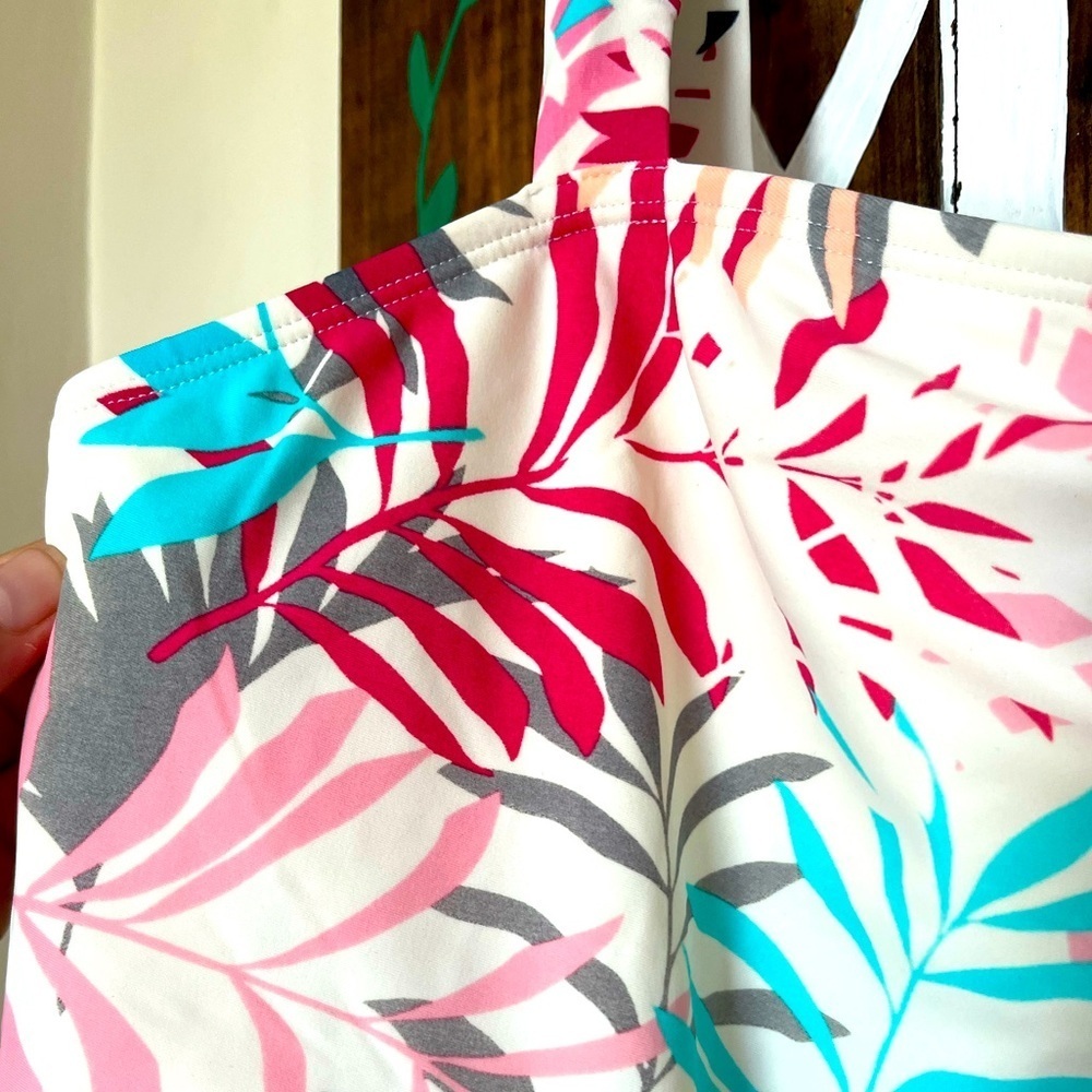 Eddie Bauer Swimsuit Tropical Leaf Pattern Open Back Peekhole Women’s Sz XL - Picture 3 of 15